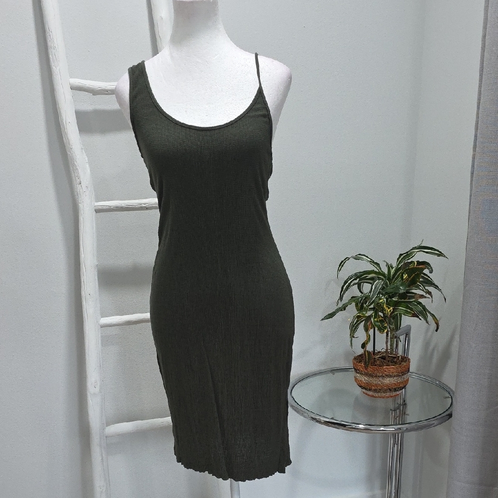 Free People Women’s Olive Green Bodycon Flattering Ribbed Tank Dress
